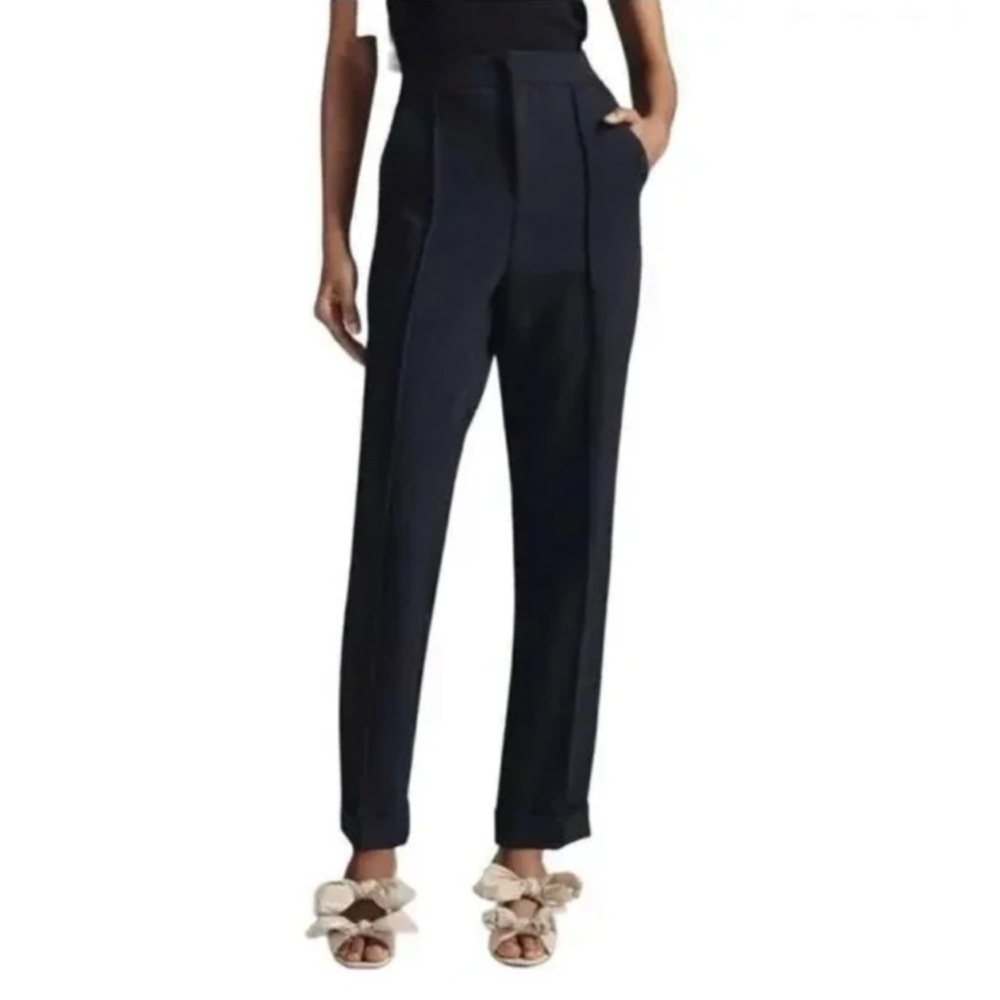 Maeve by Anthropologie Pintuck Tapered Leg Cuffed Black Trousers Size 8